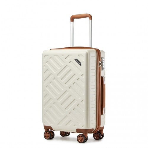 KSS2495 - Supercase 20 Inch Sleek Geometric Pattern Hard Shell ABS+PC Cabin Carry-On Suitcase with TSA Lock - Cream And Brown