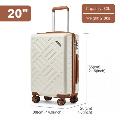 KSS2495 - Supercase 20 Inch Sleek Geometric Pattern Hard Shell ABS+PC Cabin Carry-On Suitcase with TSA Lock - Cream And Brown