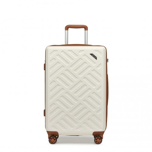 KSS2495 - Supercase 24 Inch Sleek Geometric Pattern Hard Shell ABS+PC Check-In Suitcase with TSA Lock for Effortless Travel - Cream And Brown