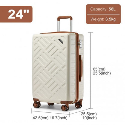 KSS2495 - Supercase 24 Inch Sleek Geometric Pattern Hard Shell ABS+PC Check-In Suitcase with TSA Lock for Effortless Travel - Cream And Brown