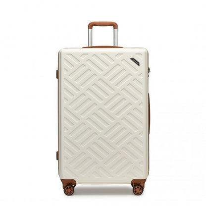 KSS2495 - Supercase 28 Inch Sleek Geometric Pattern Hard Shell ABS+PC Check-In Suitcase with TSA Lock for Effortless Travel - Cream And Brown