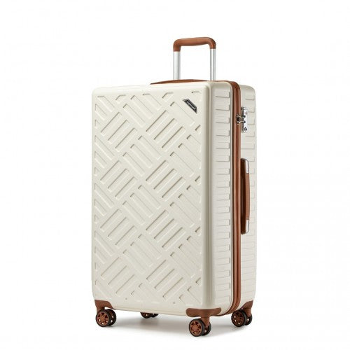 KSS2495 - Supercase 28 Inch Sleek Geometric Pattern Hard Shell ABS+PC Check-In Suitcase with TSA Lock for Effortless Travel - Cream And Brown