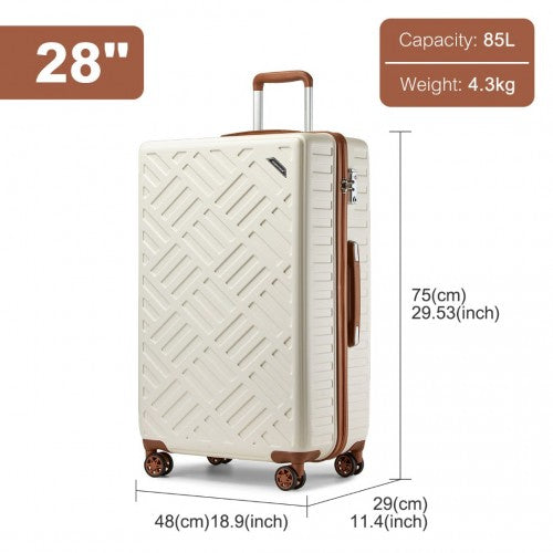 KSS2495 - Supercase 28 Inch Sleek Geometric Pattern Hard Shell ABS+PC Check-In Suitcase with TSA Lock for Effortless Travel - Cream And Brown