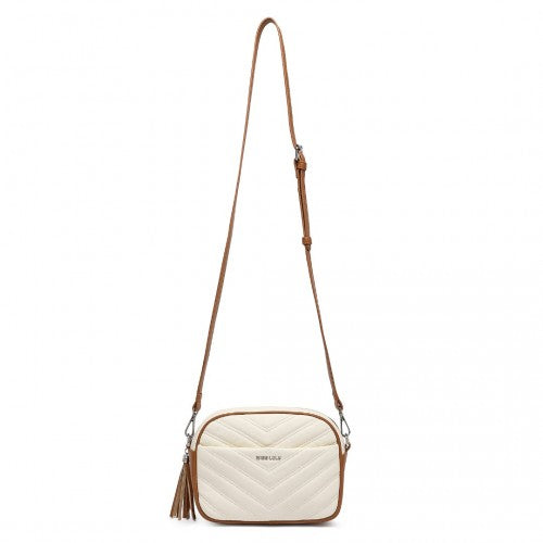 LA2119 - Miss LuLu Lightweight Quilted Leather Cross body Bag - Beige And Brown