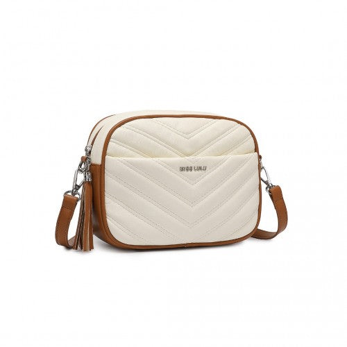 LA2119 - Miss LuLu Lightweight Quilted Leather Cross body Bag - Beige And Brown