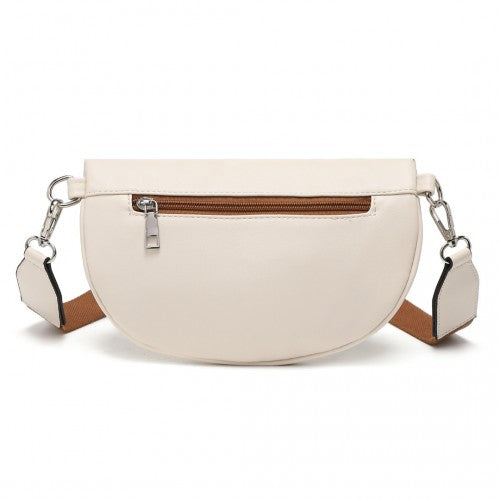 LB2307 - Miss Lulu Wide Strap Bum Bag Lightweight Adjustable Waist Bag - Beige And Brown