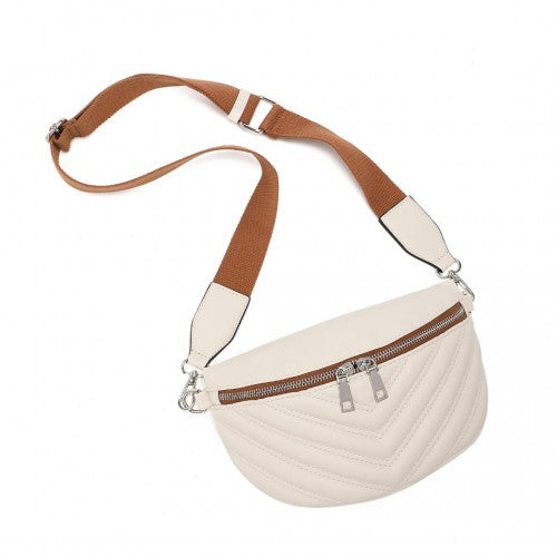 LB2307 - Miss Lulu Wide Strap Bum Bag Lightweight Adjustable Waist Bag - Beige And Brown