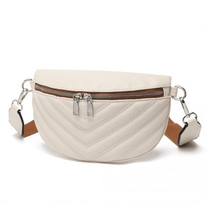 LB2307 - Miss Lulu Wide Strap Bum Bag Lightweight Adjustable Waist Bag - Beige And Brown