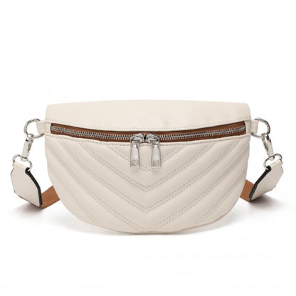 LB2307 - Miss Lulu Wide Strap Bum Bag Lightweight Adjustable Waist Bag - Beige And Brown