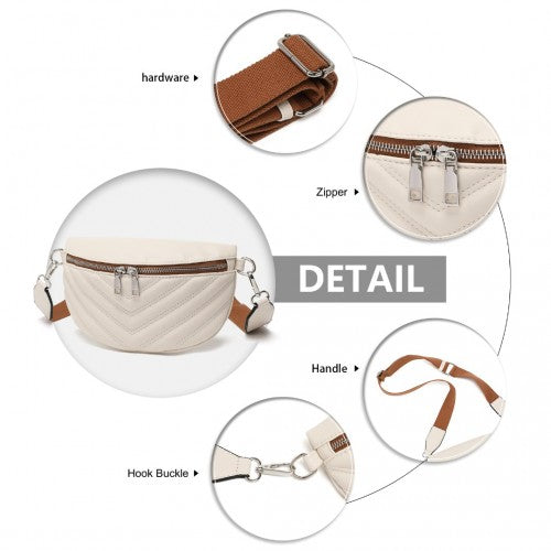 LB2307 - Miss Lulu Wide Strap Bum Bag Lightweight Adjustable Waist Bag - Beige And Brown