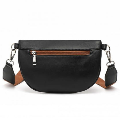 LB2307 - Miss Lulu Wide Strap Bum Bag Lightweight Adjustable Waist Bag - Black And Brown