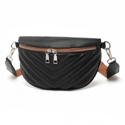 LB2307 - Miss Lulu Wide Strap Bum Bag Lightweight Adjustable Waist Bag - Black And Brown