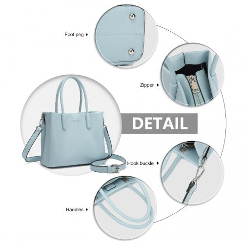 LB2367 - Miss Lulu Stylish PU Leather Handbag With Multi-Compartment Design - Blue