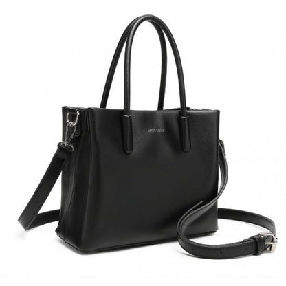 LB2367 - Miss Lulu Stylish PU Leather Handbag With Multi-Compartment Design - Black