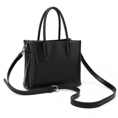 LB2367 - Miss Lulu Stylish PU Leather Handbag With Multi-Compartment Design - Black