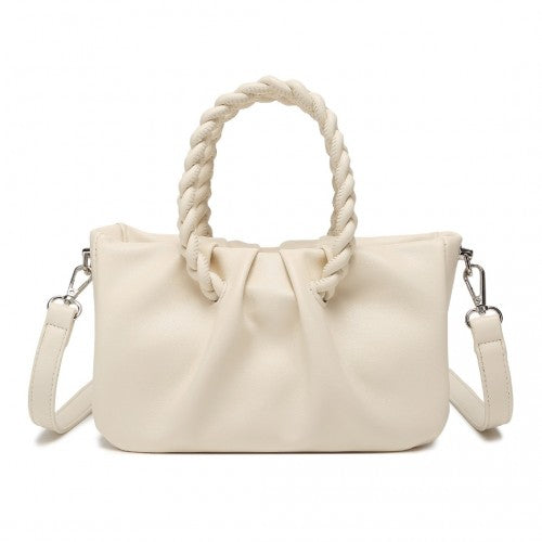 LB2368 - Miss Lulu Elegant PU Leather Braided Handle Cross Body Bag - Beige