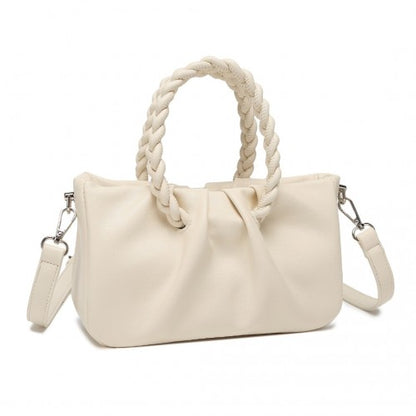 LB2368 - Miss Lulu Elegant PU Leather Braided Handle Cross Body Bag - Beige