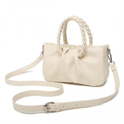 LB2368 - Miss Lulu Elegant PU Leather Braided Handle Cross Body Bag - Beige