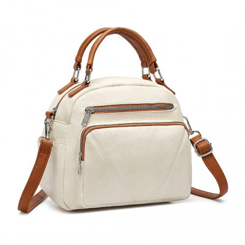 LB6907 - Miss Lulu Bowler Style Shoulder Bag - Beige And Brown