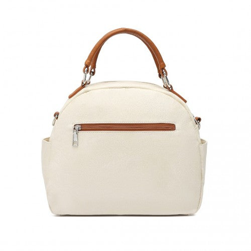 LB6907 - Miss Lulu Bowler Style Shoulder Bag - Beige And Brown