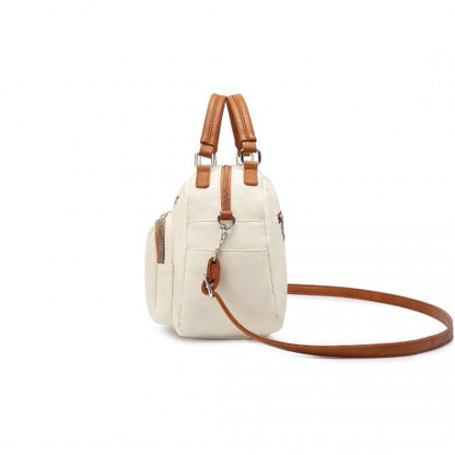 LB6907 - Miss Lulu Bowler Style Shoulder Bag - Beige And Brown