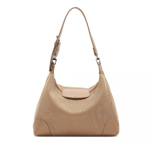 LD2364 - Miss Lulu Lightweight Chic Mesh Casual Shoulder Bag With Protective PU Accents - Khaki