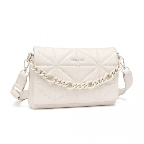 LG2318 - Miss Lulu Chic Quilted Shoulder Bag With Chain Strap - Beige