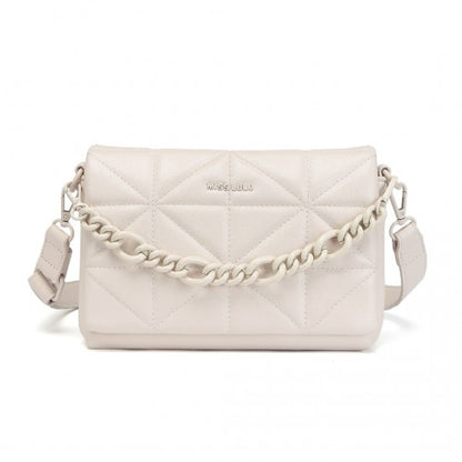 LG2318 - Miss Lulu Chic Quilted Shoulder Bag With Chain Strap - Beige