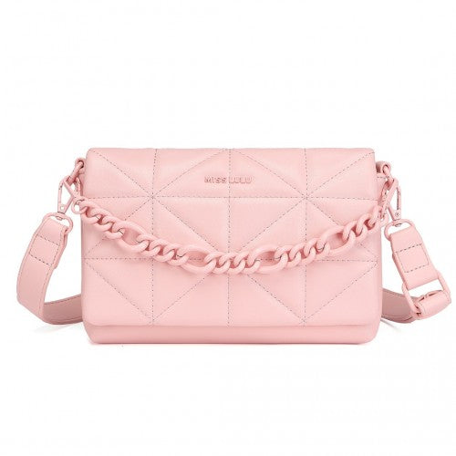 LG2318 - Miss Lulu Chic Quilted Shoulder Bag With Chain Strap - Pink