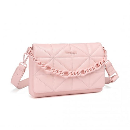 LG2318 - Miss Lulu Chic Quilted Shoulder Bag With Chain Strap - Pink