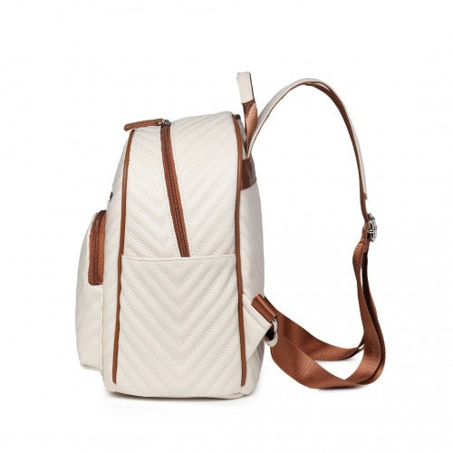 LG2323 - Miss Lulu Water-resistant Chic PU Leather Backpack - Beige And Brown