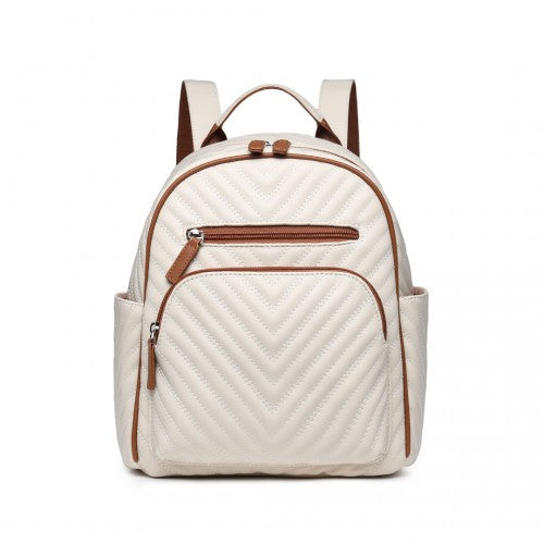 LG2323 - Miss Lulu Water-resistant Chic PU Leather Backpack - Beige And Brown