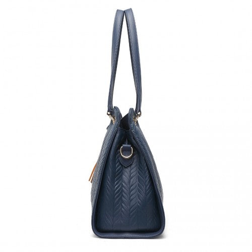 Easy Luggage LG2339 - Miss Lulu Chic Embossed Tote With Tassel Detail And Card Pouch - Navy