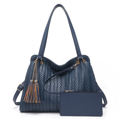 Easy Luggage LG2339 - Miss Lulu Chic Embossed Tote With Tassel Detail And Card Pouch - Navy