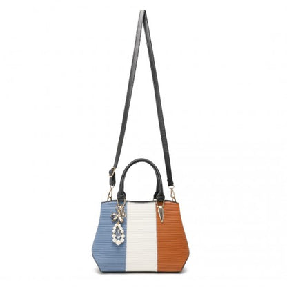 Easy Luggage LG6866 - Miss Lulu Leather Look Colour Block Bow Pendant Handbag - Blue And Brown