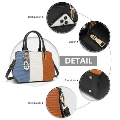 Easy Luggage LG6866 - Miss Lulu Leather Look Colour Block Bow Pendant Handbag - Blue And Brown