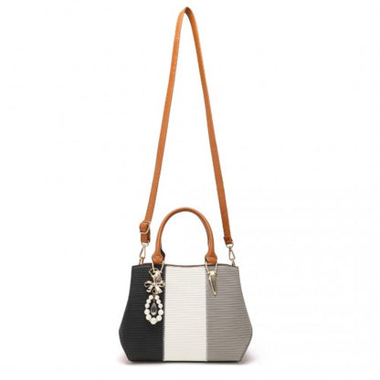 Easy Luggage LG6866 - Miss Lulu Leather Look Colour Block Bow Pendant Handbag - Brown And Grey