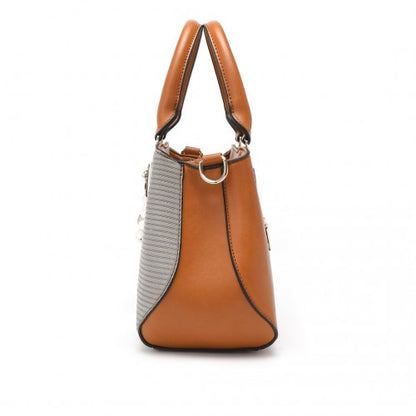 Easy Luggage LG6866 - Miss Lulu Leather Look Colour Block Bow Pendant Handbag - Brown And Grey