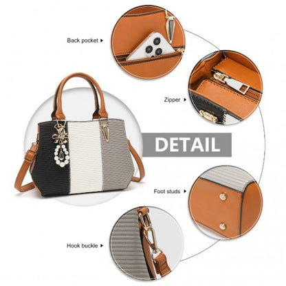 Easy Luggage LG6866 - Miss Lulu Leather Look Colour Block Bow Pendant Handbag - Brown And Grey