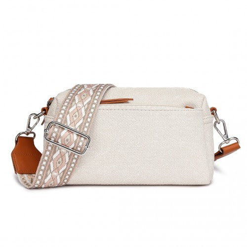 LH2410 - Miss Lulu Ethnic Jacquard Strap Water-Resistant Crossbody Bag - Beige