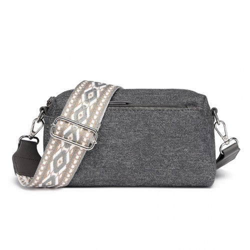 LH2410 - Miss Lulu Ethnic Jacquard Strap Water-Resistant Crossbody Bag - Grey