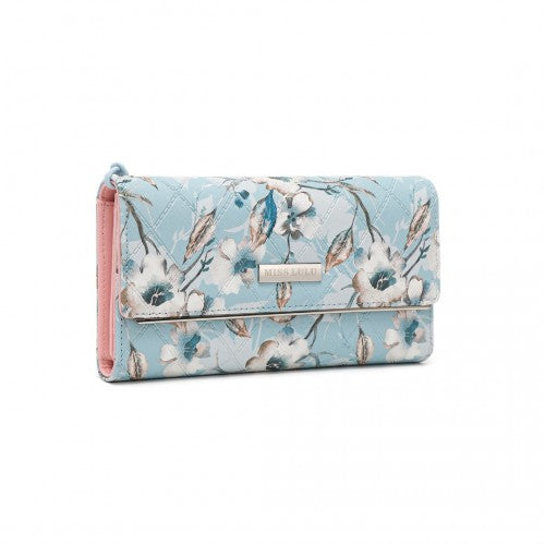 Easy Luggage LP2353F - Miss Lulu Ladies' Flower Printed PU Leather Long Purse - Blue