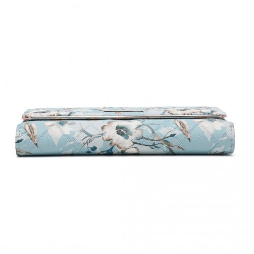 Easy Luggage LP2353F - Miss Lulu Ladies' Flower Printed PU Leather Long Purse - Blue