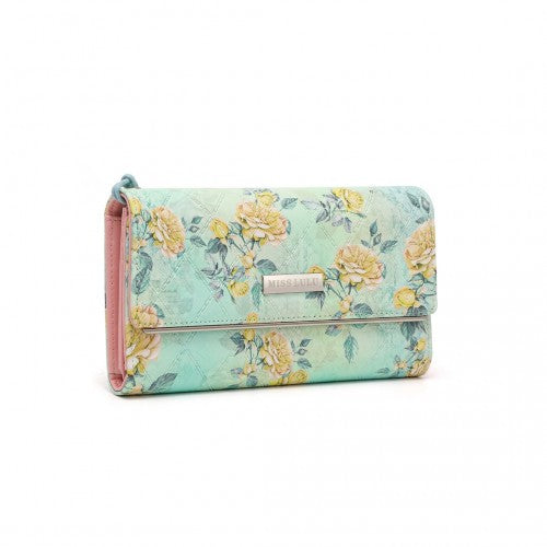 Easy Luggage LP2353F - Miss Lulu Ladies' Flower Printed PU Leather Long Purse - Green