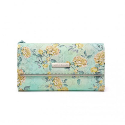 Easy Luggage LP2353F - Miss Lulu Ladies' Flower Printed PU Leather Long Purse - Green