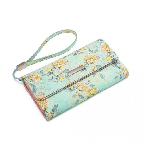 Easy Luggage LP2353F - Miss Lulu Ladies' Flower Printed PU Leather Long Purse - Green