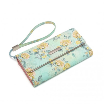 Easy Luggage LP2353F - Miss Lulu Ladies' Flower Printed PU Leather Long Purse - Green