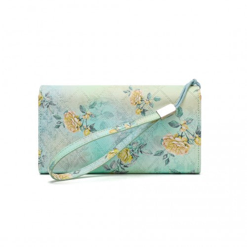 Easy Luggage LP2353F - Miss Lulu Ladies' Flower Printed PU Leather Long Purse - Green