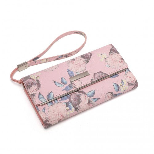Easy Luggage LP2353F - Miss Lulu Ladies' Flower Printed PU Leather Long Purse - Pink