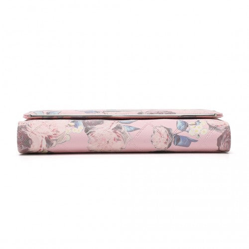 Easy Luggage LP2353F - Miss Lulu Ladies' Flower Printed PU Leather Long Purse - Pink